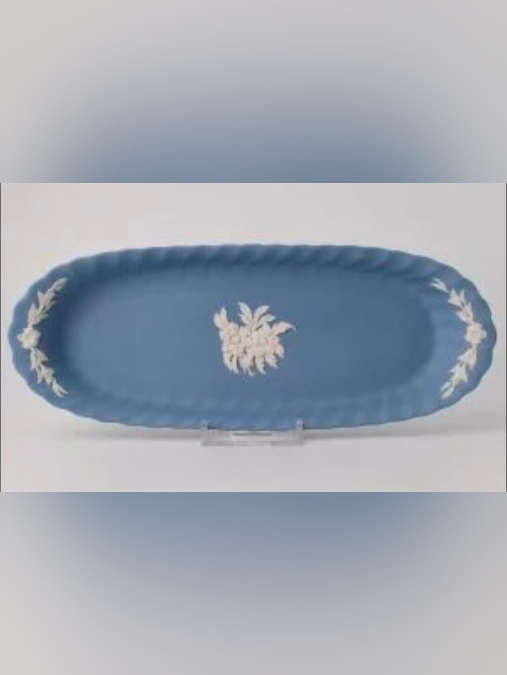 Blue Wedgwood Jasperware Oval Dish with White Relief